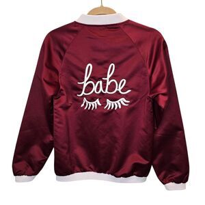 Style Club The Babe Collection Women's S Satin Bomber Jacket Burgundy
